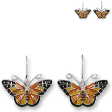 Load image into Gallery viewer, Artisan earrings ZARAH silver MONARCH butterfly ZARLITE hand painted