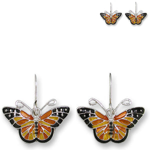 Artisan earrings ZARAH silver MONARCH butterfly ZARLITE hand painted
