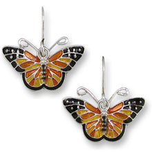 Load image into Gallery viewer, Artisan earrings ZARAH silver MONARCH butterfly ZARLITE hand painted