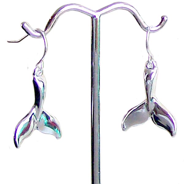 Silver-plated earrings Whale Tail ocean sea themed dangles - 1 pair