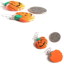 Load image into Gallery viewer, Silver wood HALLOWEEN handpainted vintage pumpkin earrings