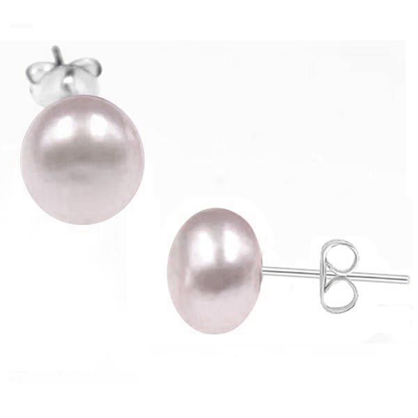 Sterling silver earrings Shell Pearl 7-8mm freshwater semi-round post studs - pale pink