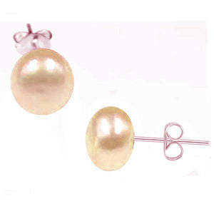 Sterling silver earrings Shell Pearl 7-8mm freshwater semi-round post studs - light creme gold