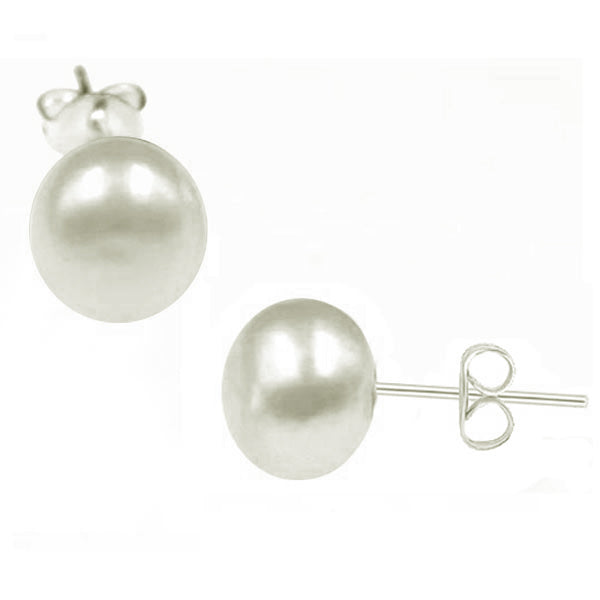 Sterling silver earrings Shell Pearl 7-8mm freshwater semi-round post studs - off white