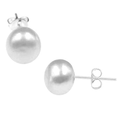 Sterling silver earrings Shell Pearl 7-8mm freshwater studs - white