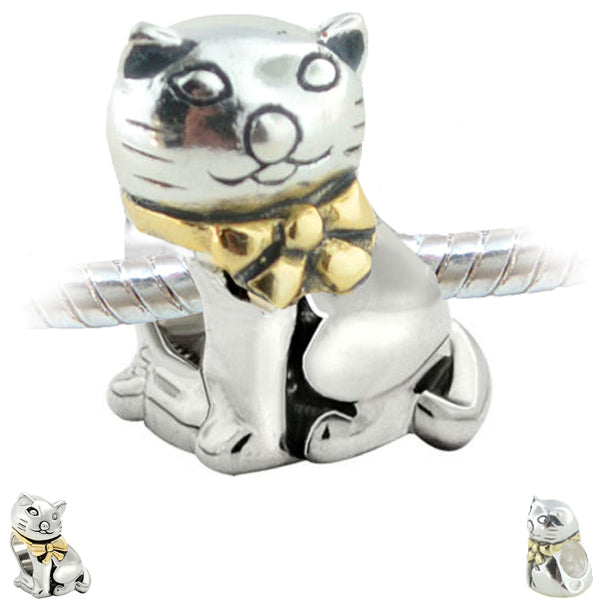 European 1 silver gold metal CAT bow kitty animal spacer chain beads