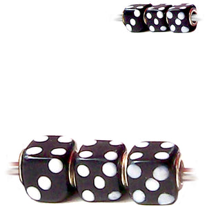 European 3 silver lampwork glass DICE Black white spacer charm chain beads
