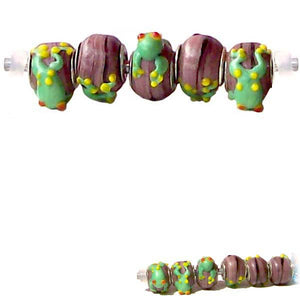 European 1 silver lampwork glass FROG green yellow red mauve spacer charm bead