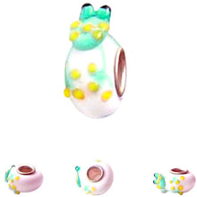 Load image into Gallery viewer, European 1 silver lampwork glass green yellow Frog reptile white spacer charm bead