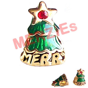 European 1 gold metal CHRISTMAS TREE green enamel STAR red crystal spacer bead