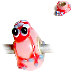 European 1 silver lampwork glass FROG blue white red pink spacer reptile bead