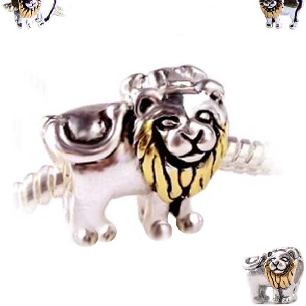 European 1 silver gold metal LION male king wild animal spacer chain beads
