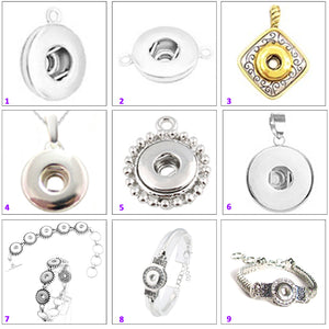 Snap button pendant base 12mm round silver metal finding single loop