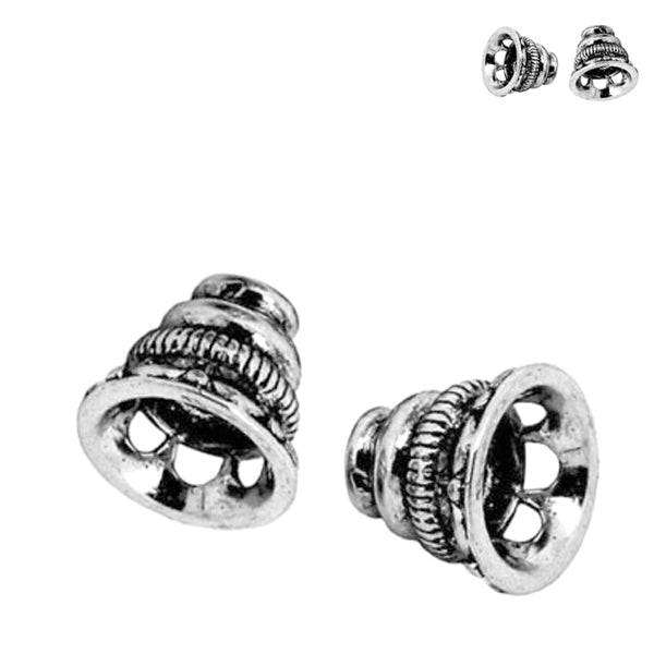 Findings: Bead Caps antique silver plated copper 10x9mm, 2.5mm hole, fits 16-18mm beads - 2