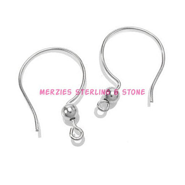 Findings: earwires sterling silver .925 Shepherd's Crook hook ball earrings ear wires - 1 pair
