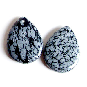 Semi-precious Focal Snowflake Obsidian 40x30mm teardrop pendant bead
