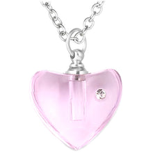 Load image into Gallery viewer, Crystal glass KEEPSAKE pendant Necklace miniature bottle Heart memories grief cremation oil herbs ashes - U PICK