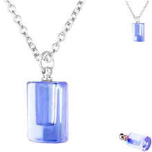 Load image into Gallery viewer, Crystal glass KEEPSAKE pendant CYLINDER DROP Necklace miniature bottle  memories grief cremation oil herbs ashes - U PICK
