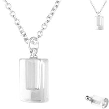 Load image into Gallery viewer, Crystal glass KEEPSAKE pendant CYLINDER DROP Necklace miniature bottle  memories grief cremation oil herbs ashes - U PICK