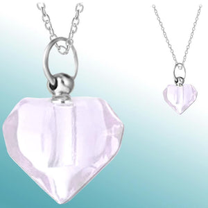 Crystal glass KEEPSAKE Necklace mini Fat Heart vial bottle glitter sand oil herbs ashes - U PICK