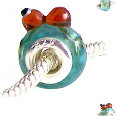 European 1 silver lampwork glass ANT insect blue brown white spacer charm bead