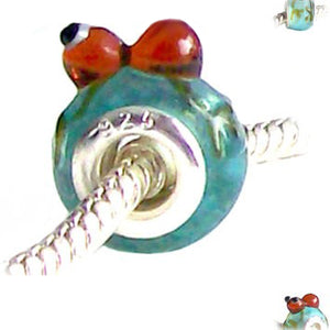European 1 silver lampwork glass ANT insect blue brown white spacer charm bead