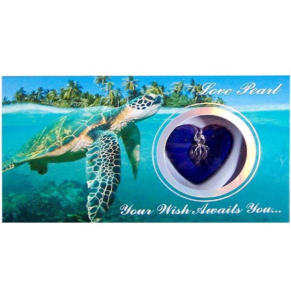 Sterling Silver Love Oyster Pearl Cage Necklace kit, English text: SEA TURTLE seaturtle wish ocean - blue box