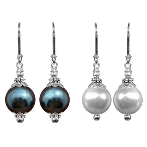 Silver-plated earrings Shell Pearl 10mm freshwater semi-round dangles - 1 pair