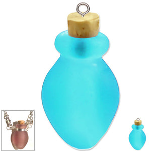 Glass frosted bottle KEEPSAKE crown cork voile necklace memories locks perfume oil urn cremation ashes - U PICK