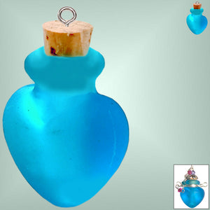 Mini frosted glass handmade Heart bottle keepsake cork vial cremation urn ashes oil perfume - U PICK