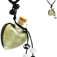 Load image into Gallery viewer, Glass Foil Heart bottle KEEPSAKE cork crystal dangles cord adjustable necklace memory grief hair locks cremation crystals urn ashes perfume oil - SMOKY QUARTZ