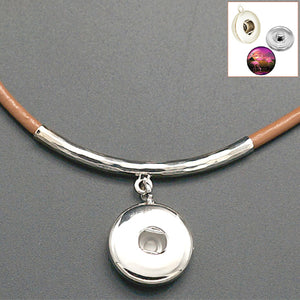 Snap button slide necklace pendant base 18mm silver finding leather chain