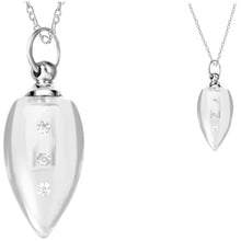 Load image into Gallery viewer, Crystal glass KEEPSAKE pendant Necklace Smooth Point 3 CZs miniature bottle memories grief cremation oil herbs ashes - U PICK