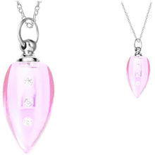 Load image into Gallery viewer, Crystal glass KEEPSAKE pendant Necklace Smooth Point 3 CZs miniature bottle memories grief cremation oil herbs ashes - U PICK