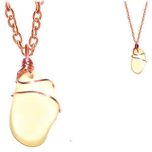 Artisan COPPER wire-wrapped Sea Glass LEMON yellow pendant | 18" chain necklace