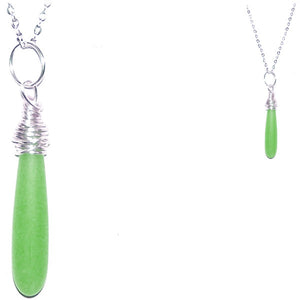 Artisan SILVER wire-wrapped Sea Glass 3D Drop bead pendant Seafoam Green | 18" chain necklace
