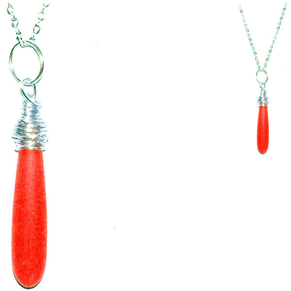 Artisan SILVER wire-wrapped Sea Glass 3D Drop bead pendant Orange | 18