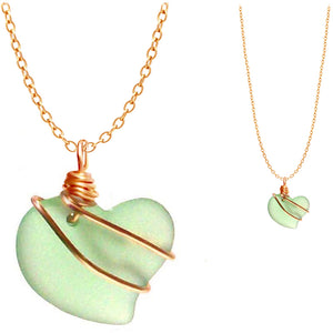 Artisan cultured SEA GLASS HEART necklace Gold non-tarnish 18mm wire-wrapped pendant & plated chain | U PICK