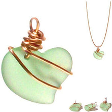 Load image into Gallery viewer, Artisan cultured SEA GLASS HEART necklace Copper non-tarnish 18mm wire-wrapped pendant &amp; plated chain | U PICK
