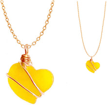 Load image into Gallery viewer, Artisan cultured SEA GLASS HEART necklace Gold non-tarnish 18mm wire-wrapped pendant &amp; plated chain | U PICK
