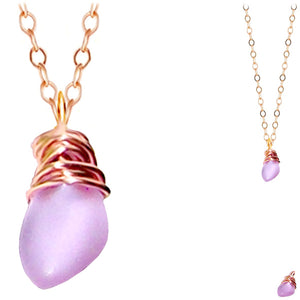 Artisan COPPER wire-wrapped Sea Glass pendant LAVENDER pink | 18" chain necklace #1
