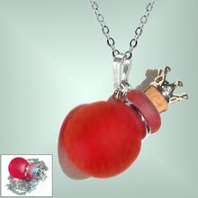 Load image into Gallery viewer, Silver necklace mini frosted glass handmade Crown cork bottle keepsake vial cremation urn ashes oil perfume - U PICK