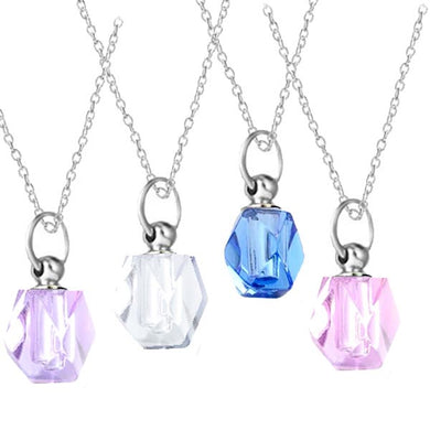 Crystal glass KEEPSAKE pendant Necklace miniature bottle diamond-cut memories grief cremation oil herbs ashes - U PICK