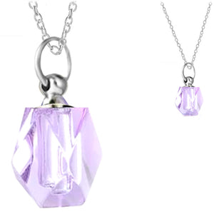 Crystal glass KEEPSAKE pendant Necklace miniature bottle diamond-cut memories grief cremation oil herbs ashes - U PICK