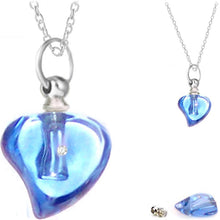 Load image into Gallery viewer, Crystal glass KEEPSAKE pendant Necklace miniature bottle Curved HEART memories grief cremation oil herbs ashes - U PICK