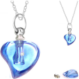 Crystal glass KEEPSAKE pendant Necklace miniature bottle Curved HEART memories grief cremation oil herbs ashes - U PICK