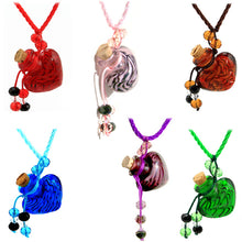 Load image into Gallery viewer, Glass Heart bottle KEEPSAKE cork crystal dangles cord adjustable necklace memory grief hair locks cremation crystals urn ashes perfume oil - U PICK