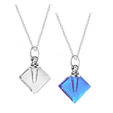 Load image into Gallery viewer, Crystal glass KEEPSAKE rhombus cz pendant Necklace miniature bottle memories glitter grief oil herbs ashes - U PICK