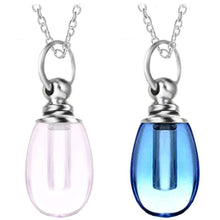 Load image into Gallery viewer, Crystal glass KEEPSAKE short rounded drop pendant Necklace miniature bottle memories glitter grief oil herbs ashes - U PICK