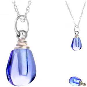 Crystal glass KEEPSAKE short rounded drop flat side pendant Necklace miniature bottle memories glitter grief oil herbs ashes - U PICK